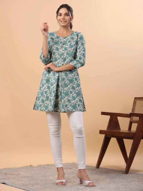 Sage Cotton Floral A-Line Tunic