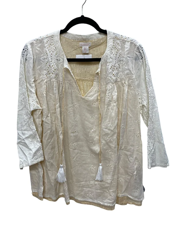 Top 3/4 Sleeve By Clothes Mentor In Cream, Size: L