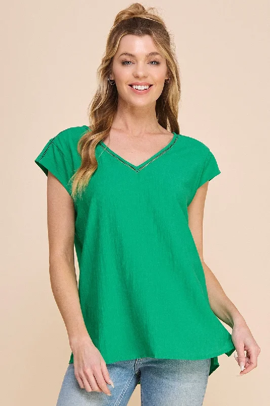 Flowy Textured Short Sleeve V Neck Blouse