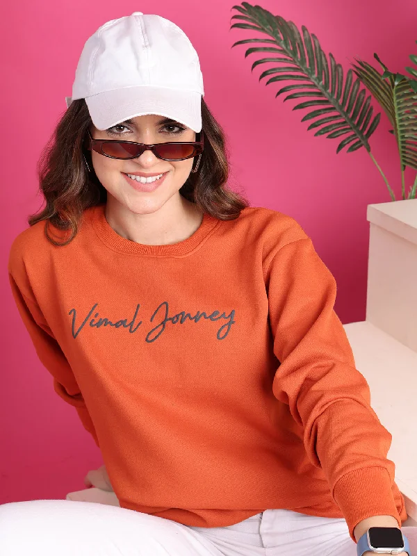 VimaL Jonney Regular Fit Orange Printed Sweatshirt For Women