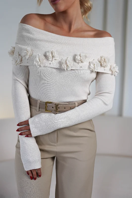 Amiri Off The Shoulder Ribbed Top | Cream