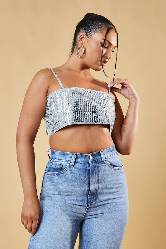 Silver Diamante Detail Cropped Top - Grace