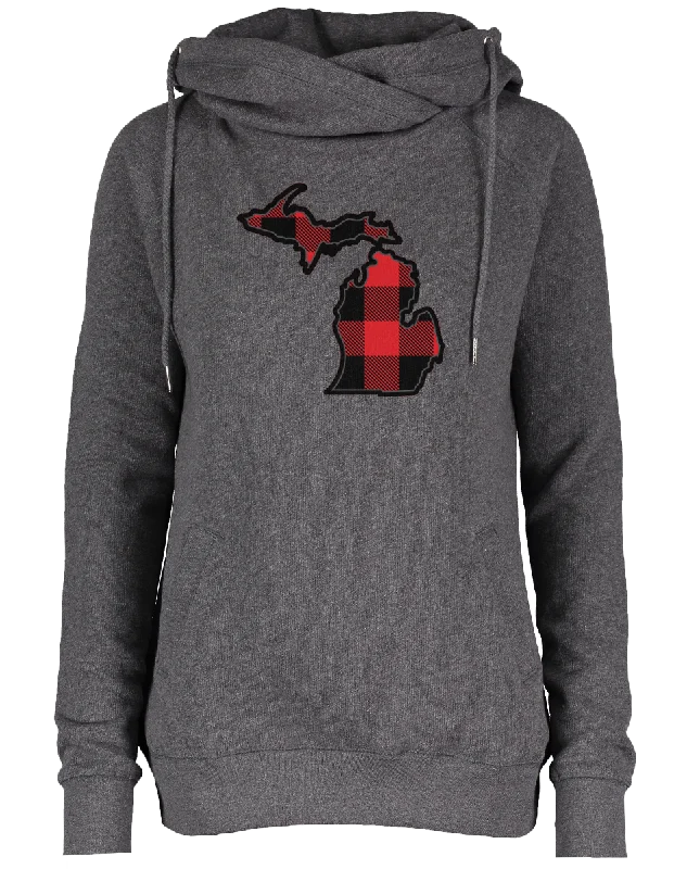 Women's Buffalo Plaid Funnel Neck Hoodie