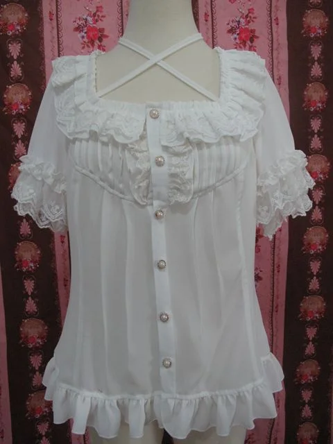 Yilia~Square Collar Chiffon Lolita Loose Blouse