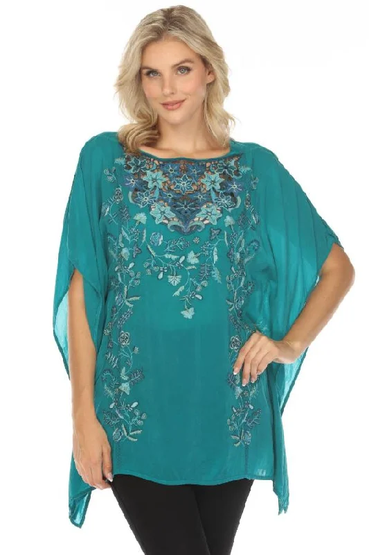 Johnny Was Green Rebecca Embroidered Poncho Top C21224 Boho Chic