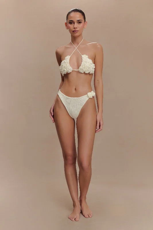 Aesha Floral Crochet Bikini Top - Ivory