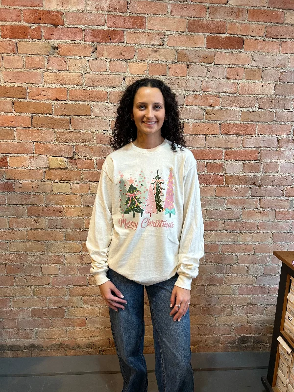 The Merry Christmas Tree Long Sleeve-Natural