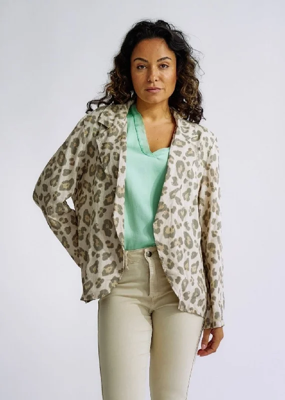 Italian Pure Linen Blazer in Leopard Print