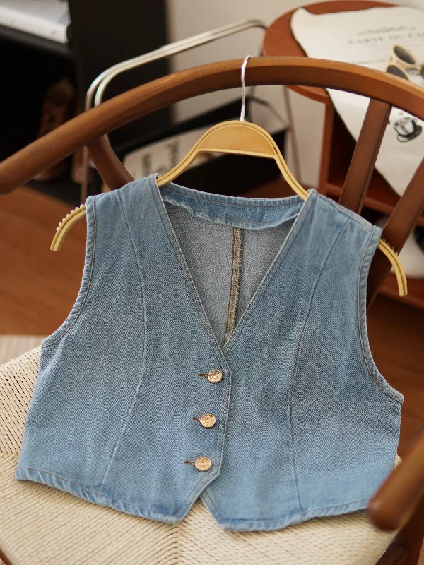 Denim Button Vest Top